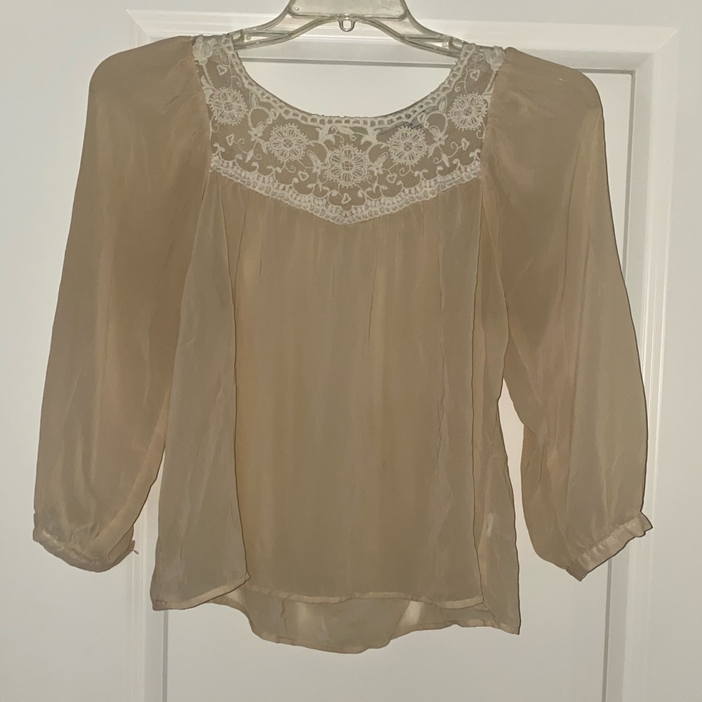 Forever 21 sheer lace embroidered cream blouse top